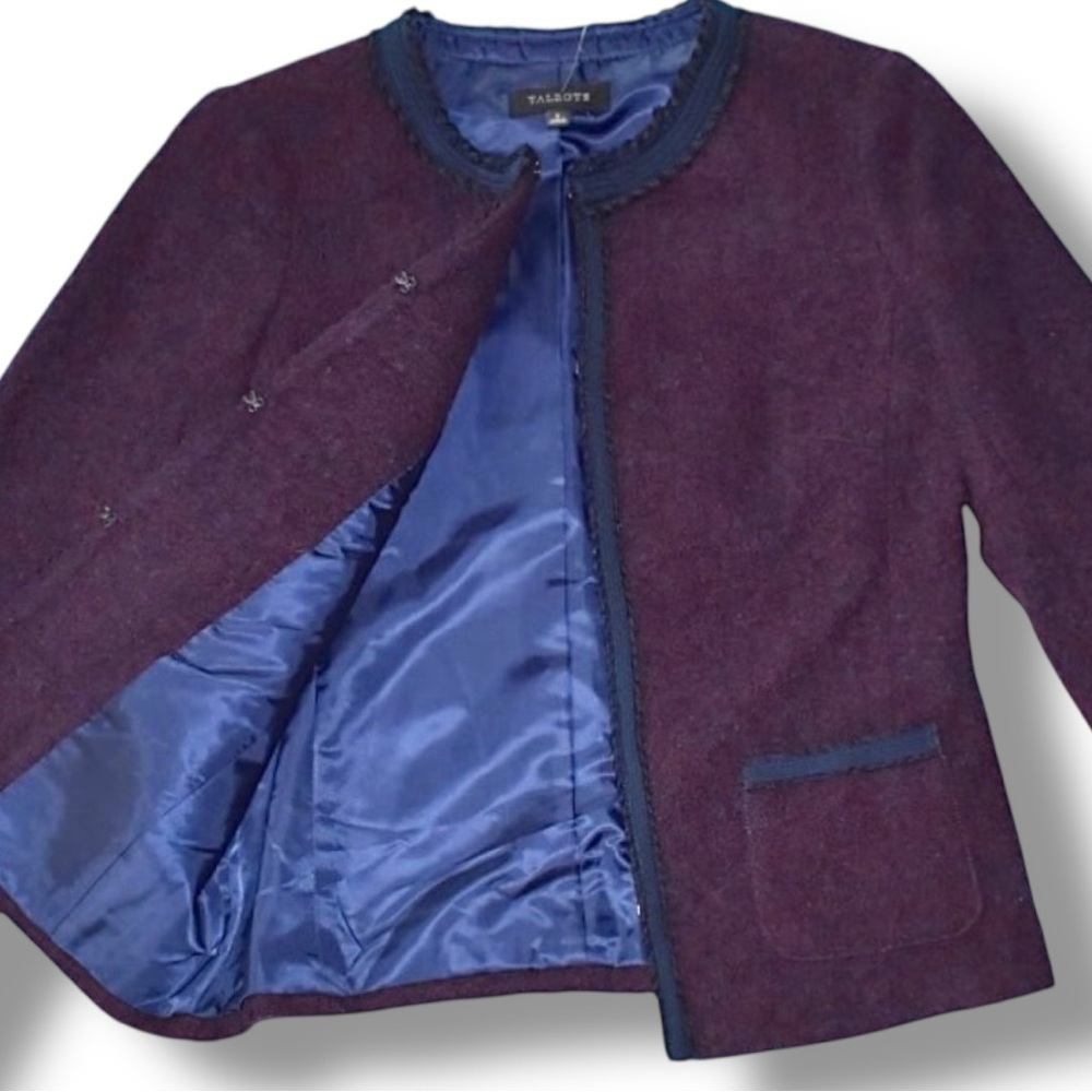 💜 Talbots Bouclé Tweed Jacket with Trim – Size 12P New - Picture 3 of 7
